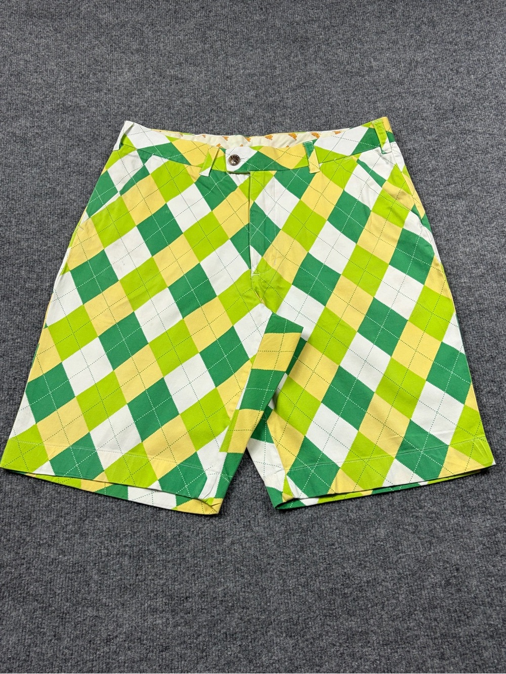 Loudmouth Golf Green/Yellow Argyle Pattern Shorts | Size 34